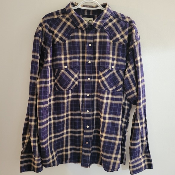 Ariat Retro Fit Long Sleeve Pearl Snap Flannel Button Up Shirt Men's Size XXL - Picture 1 of 6